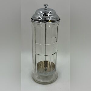 Straw Dispenser 11 Inch Vintage Heavy TableCraft Paneled‎ Clear Glass Metal Lift